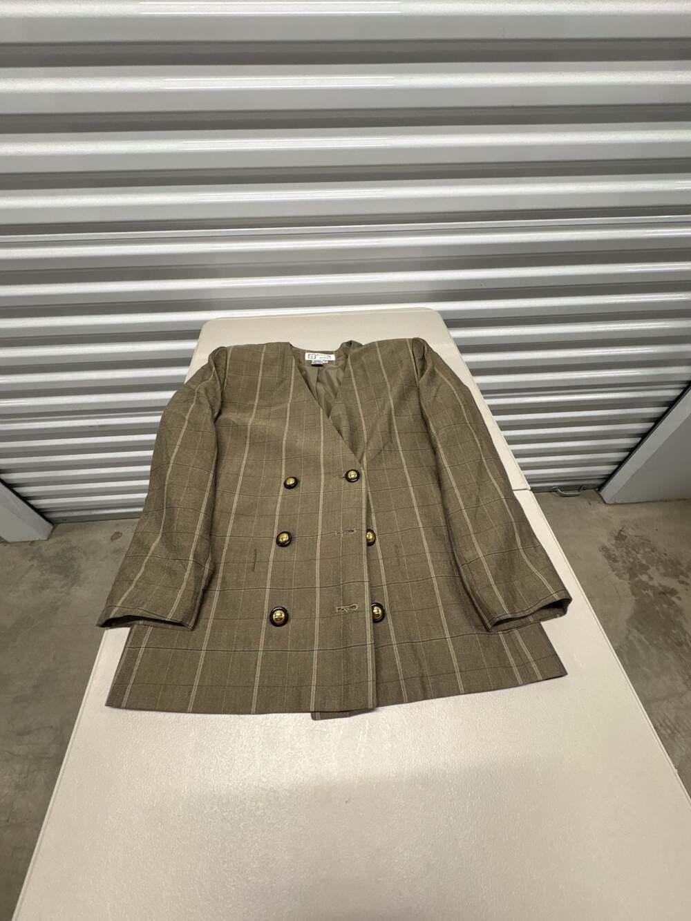 Atrium Petite Vintage Brown Plaid Double-Breasted Blazer